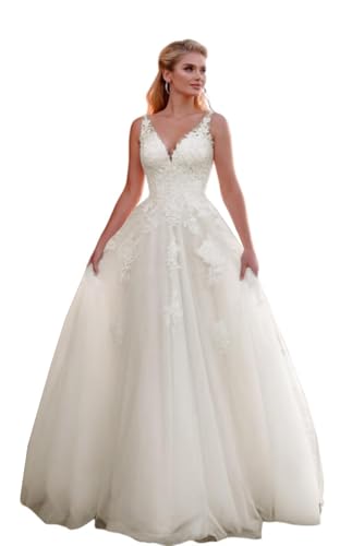 Beyonddress Damen Strand Chiffon Brautkleider Hochzeitskleid V-Ausschnitt Brautmode Brautkleider für Braut von Beyonddress