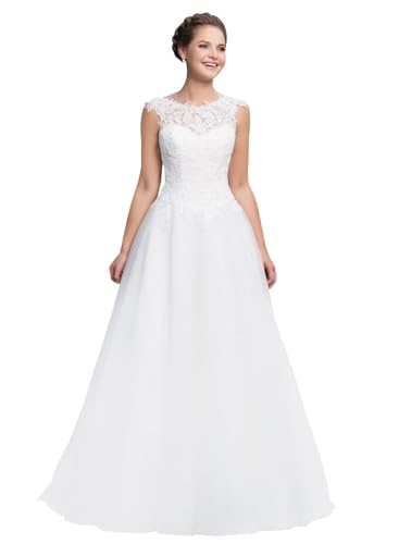 Beyonddress Damen Strand Tüll Brautkleider Hochzeitskleid Langarm Spitze Applique Brautmode Brautkleider für Braut von Beyonddress