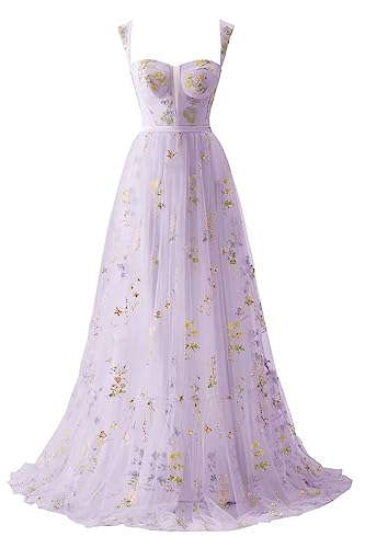 Beyonddress Damen Tüll Abendkleider mit Blumenstickerei Sweetheart Hals Formelle Party Ballkleider(A-Lilac,46) von Beyonddress