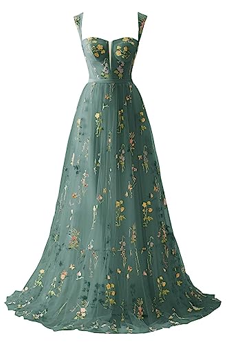 Beyonddress Damen Tüll Abendkleider mit Blumenstickerei Sweetheart Hals Formelle Party Ballkleider(A-Pfau,52) von Beyonddress