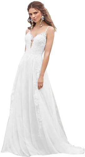 Beyonddress Damen Tüll Brautkleider Hochzeitskleid Langarm Spitze Brautmode Brautkleider für Braut Rückenlos von Beyonddress