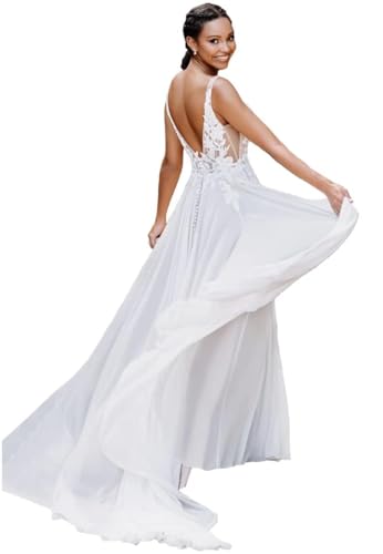 Beyonddress Damen Strand Brautkleider Hochzeitskleid Elegant Lang Spitze Applique Brautmode Brautkleider für Braut von Beyonddress