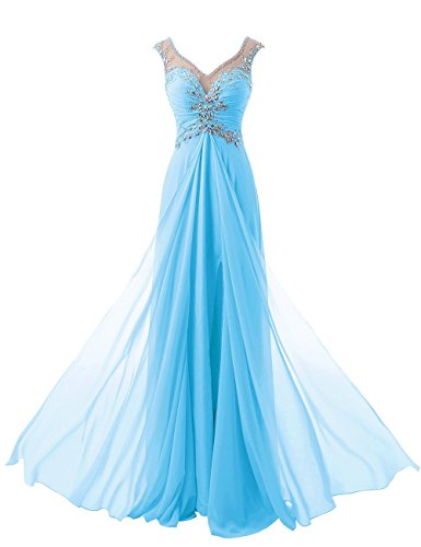 Beyonddress Damen V-Ausschnitt Lang Chiffon Empire Abendkleid Ballkleid Cocktail Partykleid(Blau,34) von Beyonddress