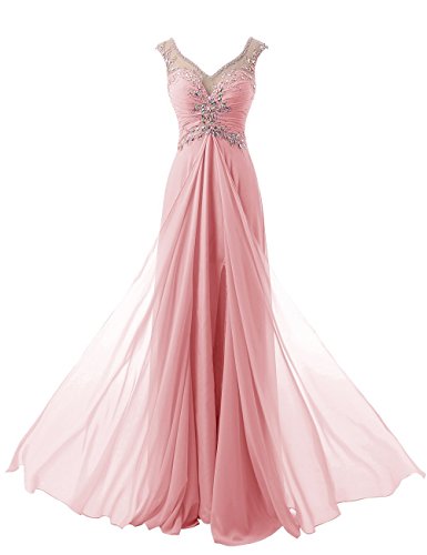 Beyonddress Damen V-Ausschnitt Lang Chiffon Empire Abendkleid Ballkleid Cocktail Partykleid(Blush,52) von Beyonddress