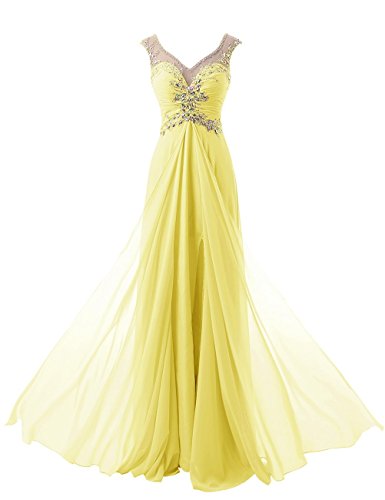 Beyonddress Damen V-Ausschnitt Lang Chiffon Empire Abendkleid Ballkleid Cocktail Partykleid(Gelb,40) von Beyonddress