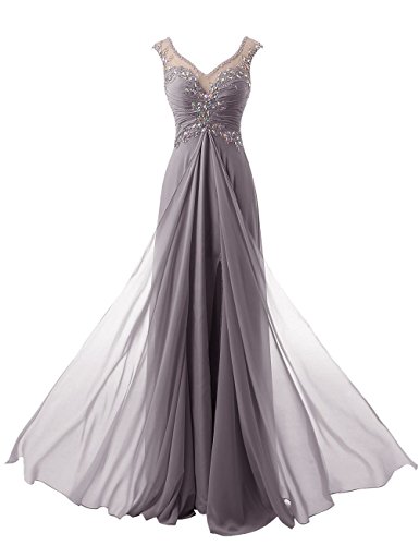 Beyonddress Damen V-Ausschnitt Lang Chiffon Empire Abendkleid Ballkleid Cocktail Partykleid(Grau,48) von Beyonddress