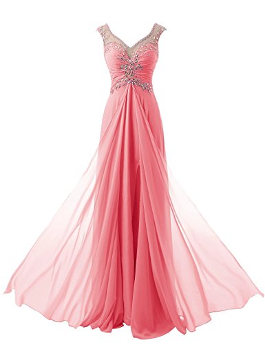 Beyonddress Damen V-Ausschnitt Lang Chiffon Empire Abendkleid Ballkleid Cocktail Partykleid(Koralle,38) von Beyonddress