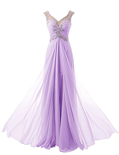 Beyonddress Damen V-Ausschnitt Lang Chiffon Empire Abendkleid Ballkleid Cocktail Partykleid(Lavender,38) von Beyonddress