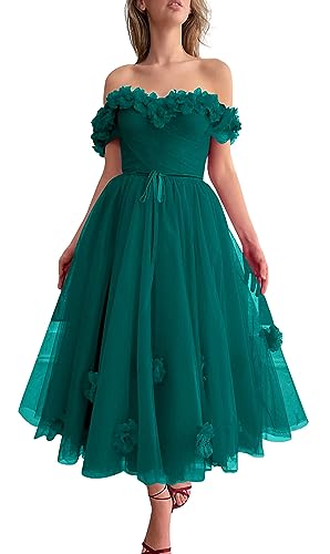 Beyonddress Frauen 3D Floral Abendkleider Teelänge Tüll Ballkleider Teen Quinceanera Formelle Cocktailkleider(B-Pfau,42) von Beyonddress