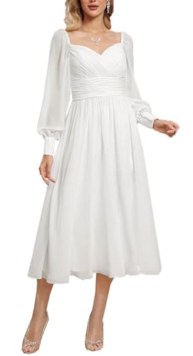Beyonddress Frauen Chiffon Langarm Brautkleider Kurz Hochzeitskleider Elegant Sweetheart Brautkleider Brautmode,Weiß 08,DE36 von Beyonddress