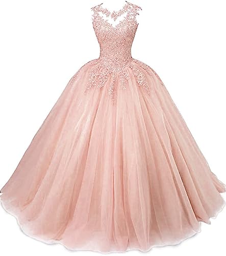 Beyonddress Frauen Prinzessin Abendkleider Quinceanera Kleider Spitze Applikationen Tüll Ballkleid Party Kleider(Erröten,42) von Beyonddress