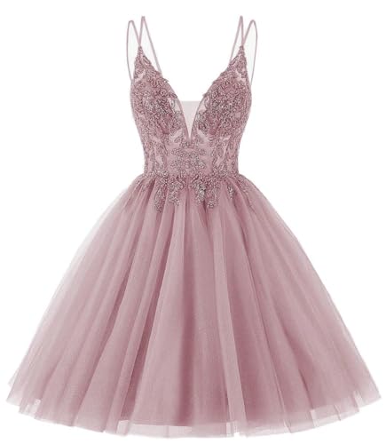 Beyonddress Frauen Sparkly Abendkleider kurz Applique Homecoming Kleider für Teenager Perlen Ballkleid(Blush,36) von Beyonddress