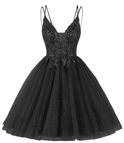 Beyonddress Frauen Sparkly Abendkleider kurz Applique Homecoming Kleider für Teenager Perlen Ballkleid(Schwarz,42) von Beyonddress