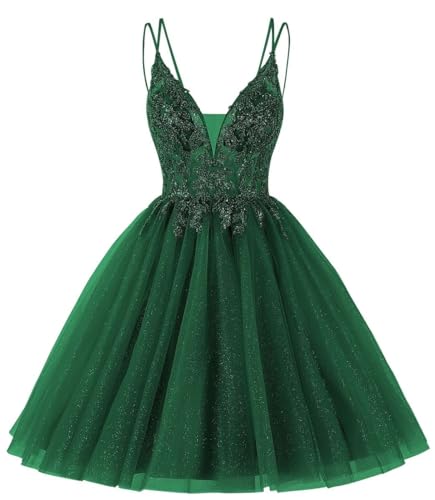 Beyonddress Frauen Sparkly Abendkleider kurz Applique Homecoming Kleider für Teenager Perlen Ballkleid(Smaragdgrün,34) von Beyonddress