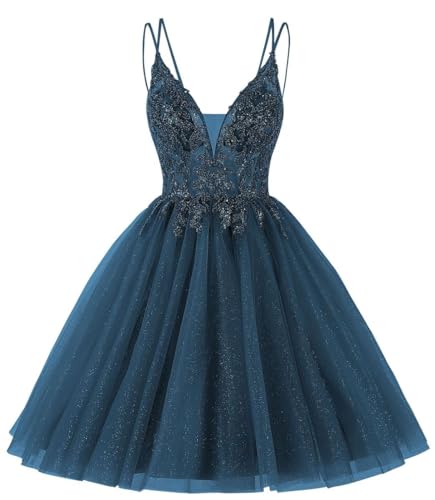Beyonddress Frauen Sparkly Abendkleider kurz Applique Homecoming Kleider für Teenager Perlen Ballkleid(Teal,36) von Beyonddress