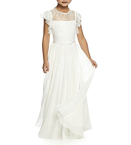 Beyonddress Mädchen Blumenmädchen Kleid Hochzeit Kinderkleid Festzug Kleidung Brautjungfer Mit Ärmelon(Weiß,10-11 Jahre) von Beyonddress