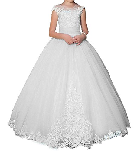 Beyonddress Mädchen Blumenmädchen Kleider Hochzeit Bodenlanges Kinderkleid Kommunionkleid Ballkleid Partyskleid(Weiß,9-10 Jahre) von Beyonddress