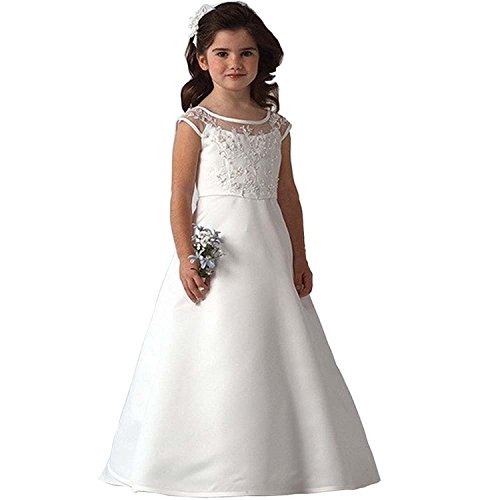 Beyonddress Mädchen Prinzessin Blumenmaedchen Kleid Maedchen Hochzeit Erste Kommunikation Kleid Ballkleid Maedchenkleid(Weiß,10-11 Jahre) von Beyonddress