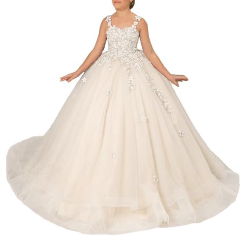 Beyonddress Tüll Blumenmädchenkleid für Hochzeit Blume Applikationen Prinzessin Festzug Kleider Mädchen Geburtstagsparty Kleid Elfenbein 7 von Beyonddress