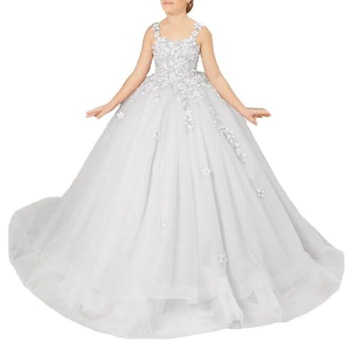 Beyonddress Tüll Blumenmädchenkleid für Hochzeit Blume Applikationen Prinzessin Festzug Kleider Mädchen Geburtstagsparty Kleid Weiß 14 von Beyonddress