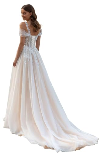 Beyonddress Tüll Prinzessin Brautkleider Hochzeitskleid Elegant Lang Appliques Spitze Brautmode Brautkleider(Elfenbein 06,34) von Beyonddress