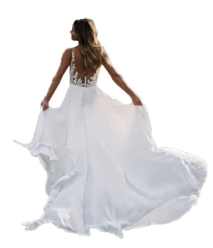 Damen A Line Brautkleider Hochzeitskleider Spitze Appliques V-Ausschnitt Brautmode Brautkleider für Braut von Beyonddress