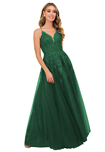 V-Ausschnitt A-Linie Abendkleider Spitze Applikationen Elegant Ballkleider Hochzeit Formale Hochzeitskleid(Grün,42) von Beyonddress