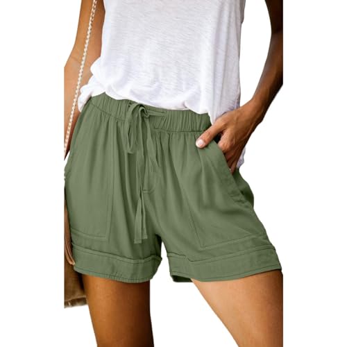 Beyooola Damen Shorts mit Taschen Sommer Kurze Hose High Waist Kordelzug Stretch Lässige Beach Mode Freizeit Kurz von Beyooola