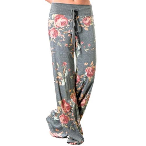 Pyjamahose Damen Lang Schlafanzughose Jogginghose Yoga Hose Schlafanzug Freizeithose Weites Bein Stretch Strandhose Pyjama Hosen von Beyooola