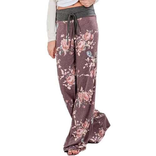 Pyjamahose Damen Lang Schlafanzughose Jogginghose Yoga Hose Schlafanzug Freizeithose Weites Bein Stretch Strandhose Pyjama Hosen von Beyooola