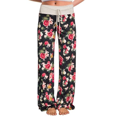 Pyjamahose Damen Lang Schlafanzughose Jogginghose Yoga Hose Schlafanzug Freizeithose Weites Bein Stretch Strandhose Pyjama Hosen von Beyooola