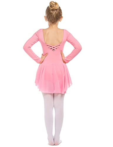 Beyove Mädchen Ballettkleidung Rückenfrei Ballettkleid Baumwolle Langarm Balletttrikot Ballettanzug Kinder Tanzkleid Tanzbody mit Rock Tütü Rosa B 120 von Beyove