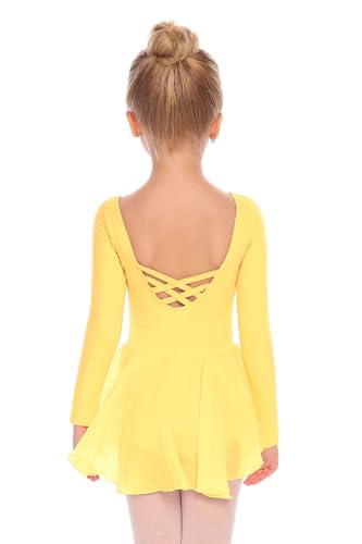 Beyove Ballettkleidung Mädchen Rückenfrei Baumwolle Ballettkleid Balletttrikot Langarm Balletttrikot Tanzkleid Tanzbody Kinder mit Chiffon Rock Tütü Gelb 150 von Beyove