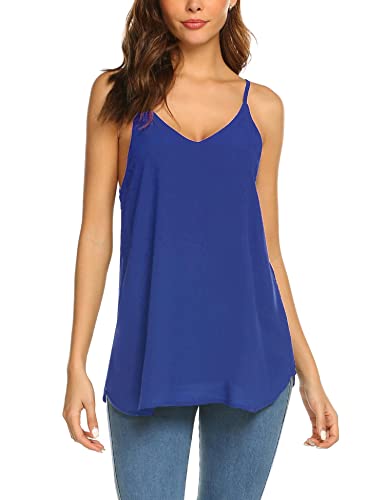 Beyove Damen Ärmellose Bluse Chiffon V-Ausschnitt Elegant Weste Top Hemdbluse Doppelschicht Sommer Loose fit T Shirt Indigo M von Beyove