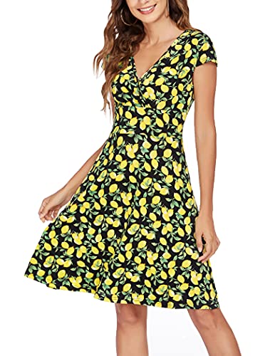 Beyove Damen Blumenkleid A Linie Elegant Sommerkleider Blumenmuster Knielang Floral Freizeitkleid Kurzarm Casual Jersey Damenkleider V Ausschnitt Sommer S 36 von Beyove