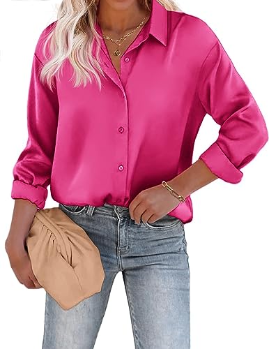 Beyove Damen Bluse V-Ausschnitt Hemd Langarm Elegant Lässige Oberteile Knopfleiste Hemdbluse Arbeit Einfarbig Langarmshirt von Beyove