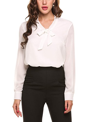 ACEVOG Damen Langarmshirt Classics Lässig T-Shirt Basic Schluppenbluses Bluse Einfarbig M L, Weiß von Beyove