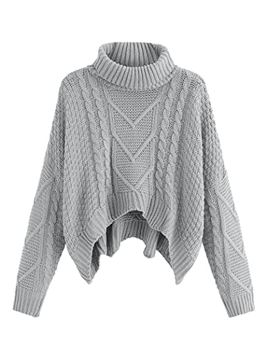 Beyove Rollkragenpullover Damen Strickpullover Langarm Pulli Einfarbig Oberteil Elegant Winter Fledermausärmel Grau M von Beyove