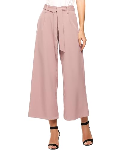 Beyove Damen Weite Hosen Elegante Sommer 7/8 Palazzo Hose Hohe Taille Loose Gerade Anzughosen Elastischer Bund Freizeithosen mit Taschen Rosa XXL von Beyove