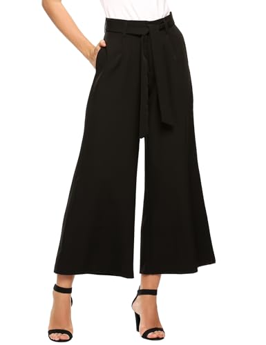 Beyove Damen Weite Hose 7/8 Sommerhose High Waist Elegant Business Hosen Schlaghose Gestreifte Anzughosen mit Tasche Schwarz L von Beyove