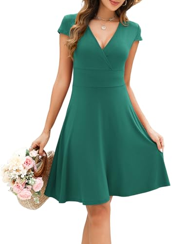 Beyove Kleid Damen Grün Knielang Sommerkleider Kurzarm Wickelkleid A Linie Jerseykleider Sommer Freizeitkleid Sommer 38 M von Beyove