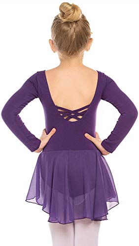 Beyove Mädchen Ballettkleidung Rückenfrei Ballettkleid Baumwolle Langarm Balletttrikot Ballettanzug Kinder Tanzkleid Tanzbody mit Rock Tütü Lila B 130 von Beyove