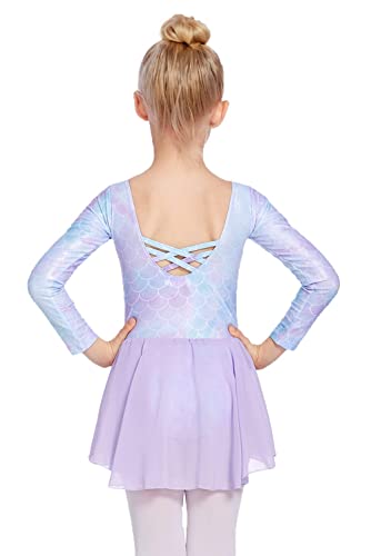 Beyove Mädchen Ballettkleidung Rückenfrei Ballettkleid Baumwolle Langarm Balletttrikot Ballettanzug Kinder Tanzkleid Tanzbody mit Rock Tütü Muster 2 120 von Beyove