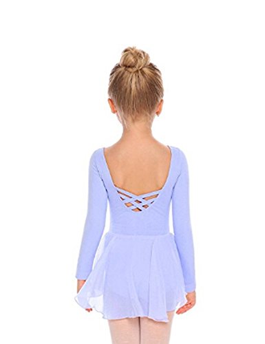 Beyove Mädchen Ballettkleidung Rückenfrei Ballettkleid Baumwolle Langarm Balletttrikot Ballettanzug Kinder Tanzkleid Tanzbody mit Rock Tütü Blau 130 von Beyove