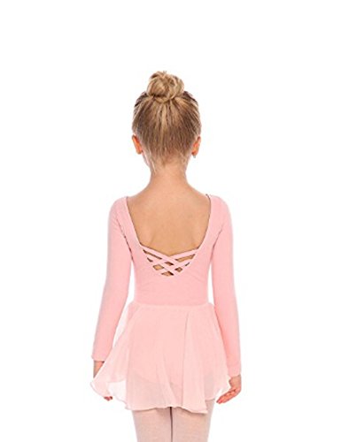 Beyove Mädchen Ballettkleidung Rückenfrei Ballettkleid Baumwolle Langarm Balletttrikot Ballettanzug Kinder Tanzkleid Tanzbody mit Rock Tütü Rosa 130 von Beyove