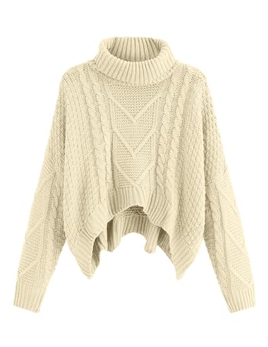 Beyove Rollkragenpullover Winter für Damen Pullover Rollkragen Pulli Langarm Warm Strickpullover Stehkragen Wollpullover Beige L von Beyove