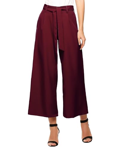 Beyove Weite Hose Damen 7/8 Sommerhose High Waist Elegant Business Hosen Schlaghose Gestreifte Anzughosen mit Tasche Weinrot XXL von Beyove
