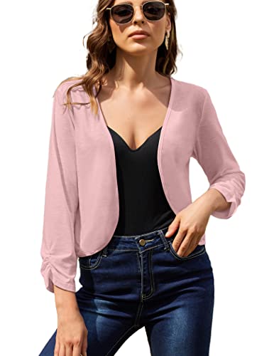 Beyove Damen Bolero 3/4 Ärmel Strickbolero Open Front Kurz Strickjacke Schulterjacke Elegant Bolerojäckchen Cardigan Casual Top Weiß/Schwarz/Rosa/Blau/Grau S-XXL von Beyove