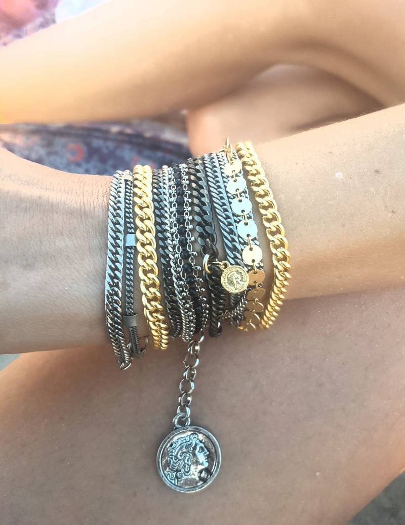 Multi Strand Armband Gold & Silber Bettelarmband von BezalelDesignShop