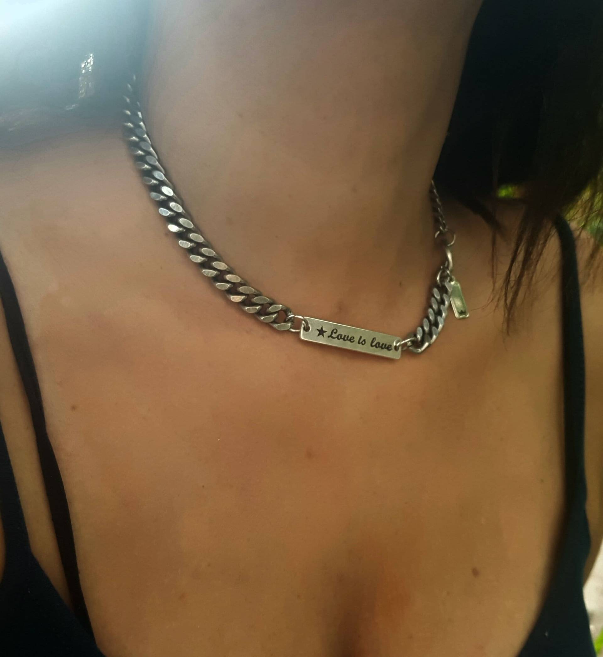 Personalisierte Bar Halskette Oxidierte Silber Gliederkette von BezalelDesignShop